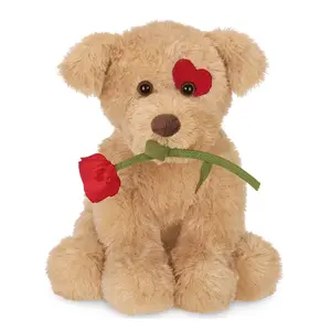 J765 11 дюймов подарок на День Святого Валентина щенок чучело кукла кусается на розу Очаровательная мягкая плюшевая игрушка коричневая собака в форме сердца