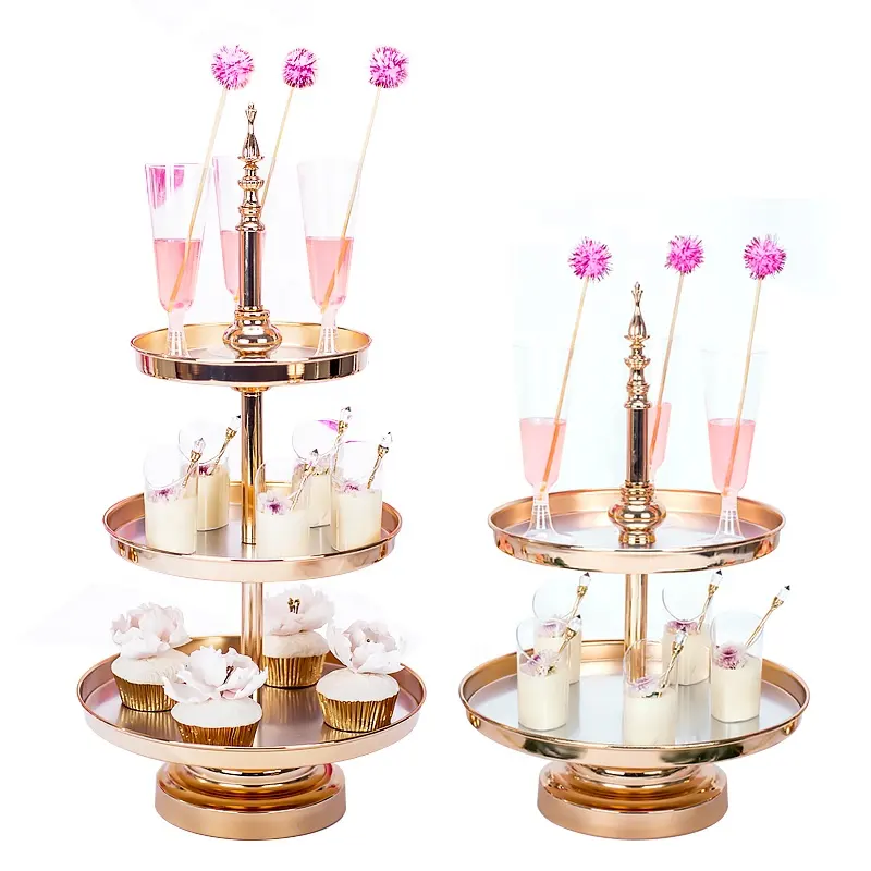 Goud Zilver Luxe Metalen 2 3 Tier Ronde Spiegel Wedding Party Platen Cake Stand Set Multilayer Tall Ijzer Cup Cake stand