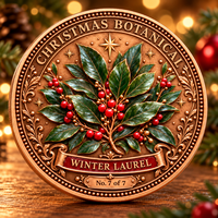 Pièce de collection antique en cuivre fin .999 de 1 oz, collection botanique de Noël personnalisée, relief 3D, impression UV couleur intégrale
