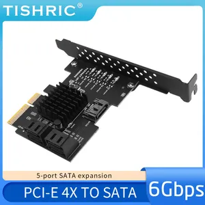 TISHRIC PCIE 4X zu 5 Sata 3.0 Ports Controller Board Erweiterungskarte PCI-Express Slot 4x 8x 16x SSD-Adapter