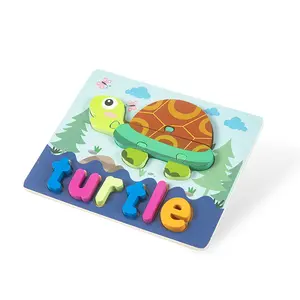 木制幼儿拼图蒙特梭利玩具环保儿童礼物动物形状字母拼写拼图
