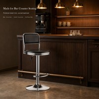 Tabouret de bar pivotant moderne et durable en cuir PU, réglable en hauteur, avec dossier et repose-pieds, finition chromée