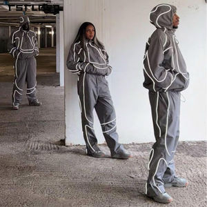 남성용 맞춤 제작 오버사이즈 스포츠웨어 리플렉티브 윈드브레이커 스웨트수트 스트리트웨어 스포츠 폴리에스터 나일론 트랙수트 조거 세트 - Product Image 6