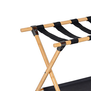 Bamboo Luggage Rack <b>Foldable</b> With Storage Shelf For Hotels Guesthouses Bedrooms Minimalist Design - Product Image 4