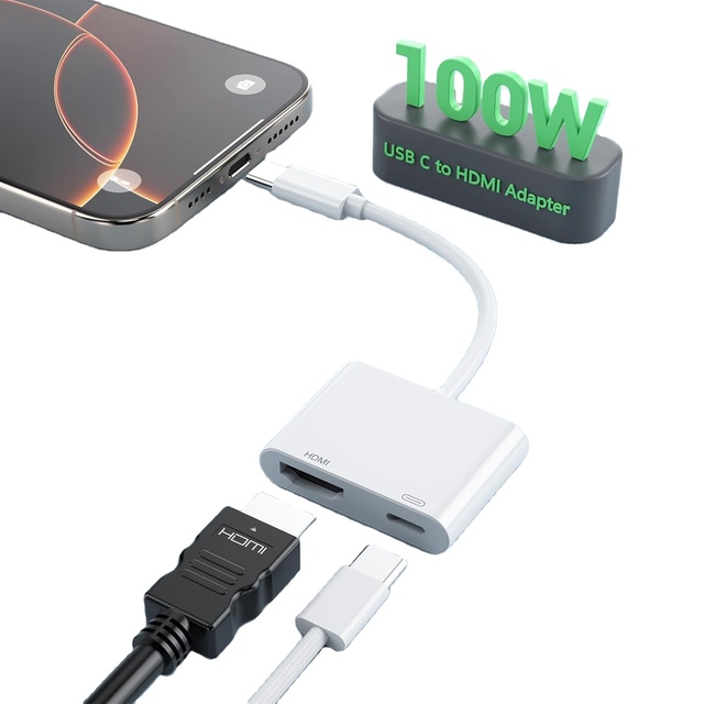 USB-C to HDMI Adapter for Phone 16 15 4K@60Hz to TV 100W USB C to HDMI Adapter Type C Digital AV Adapter 4K