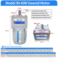 Moteur à contrôle de vitesse AC à câblage simple et fonctionnement continu (sans boîte de vitesses) 40W réglable 90-1400 tr/min 50/60Hz
