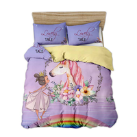 Parure de lit enfant fille motif licorne mignon, 3 pièces, drap-housse imprimé dessin animé