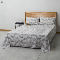 Parure de lit trois pièces en coton lavé de luxe, douce et chaude, tissage uni imprimé, draps et taies d'oreiller pour la maison
