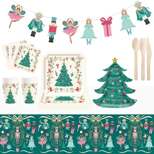 Juego de Vajilla Desechable con Forma de Árbol de Navidad DAMAI, Platos, Vasos y Servilletas de Papel con Diseño de Cascanueces Navideños para Decoración de Fiestas - Product Image 2