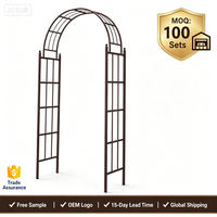 Treillis de jardin rond en fer forgé pour plantes grimpantes avec panneaux à grille ouverte, support pour plantes rampantes, décoration d'entrée de chemin, durable et imperméable