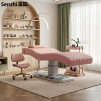 Table de soin électrique de luxe en cuir PU avec lumière LED et commande au pied, idéale pour les soins du visage, table de massage, lit à cils, 3 moteurs