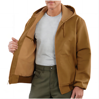 Service OEM d'usine, veste à capuche de style universitaire pour homme, personnalisée, 100% coton, en toile de canard tissée épaisse et cirée, respirante et isolante, à col montant