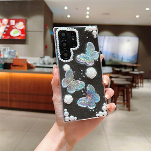 เคสโทรศัพท์มือถือลายผีเสื้อกลิตเตอร์ประดับมุก สำหรับ Samsung 26 ultra S25 S24 FE plus A Series เรซิ่น DIY ฝาหลังใส - Product Image 6