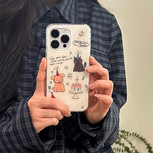 เคสโทรศัพท์ลายเค้กน้องหมาและน้องแมวสุดน่ารักแบบสองชั้น ดีไซน์ทันสมัยสำหรับผู้หญิง ป้องกันรอยขีดข่วน สำหรับ iPhone 17 Pro Max 16 15 14 - Product Image 1