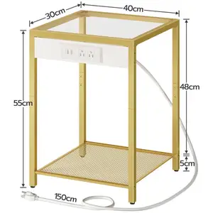 Wholesale Tempered Glass Bedside Coffee Gold Leg Side Table Modern Nightstand With Usb Charging Station For Living Room Bedroom