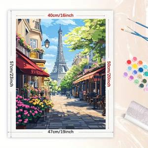 Kit de pintura por números de la Torre Eiffel para adultos-DIY <span class=keywords><strong>Paris</strong></span> <span class=keywords><strong>Café</strong></span> y flor colorida 16x20 pulgadas, regalos de Arte de viaje sin marco - Product Image 2