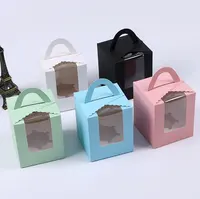 Satu Lubang Cupcake Kotak Kemasan Multi Warna dengan Jendela Toko Roti Kemasan Kue Kotak Grosir