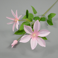 Clematis artificiel haut de gamme à 3 têtes, tige unique, réaliste, pour décoration intérieure, bouquet de mariée, arrangement en vase, fleurs artificielles