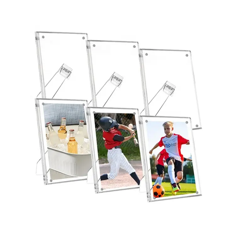 Magnetic Custom Clear Acrylic Cube Photo Frame Clear Picture Frame with Stand Clear Acrylic Case for Desktop Display Home Office