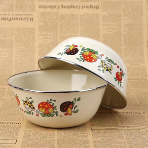 Großhandel 16-20cm Einweg-Eis schalen Set 3 PCS Emaille Rühr schüsseln mit Kunststoff deckel Stahl Premium Quality Schalen - Product Image 3
