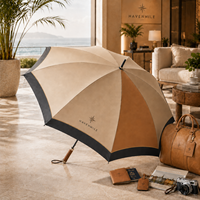 Parapluie de golf de luxe avec poignée en bois, accessoires de tourisme de marque, cadre en fibre de verre de 14 mm, résistant au vent jusqu'à 60 mph, tissu 210T, logo personnalisé