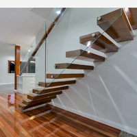 Ensemble d'escalier flottant cantilever complet avec marche et rampe en verre de 12 mm