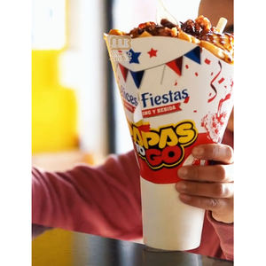 พัดกระดาษพิมพ์ลายตามสั่ง สำหรับใส่แก้วอาหารร้อนแบบใช้แล้วทิ้ง ที่ใส่เฟรนช์ฟรายส์แบบกรวยกระดาษ  ที่ใส่ปาปาสฟริตัส ขนมขบเคี้ยวและแก้วเครื่องดื่ม 2 in 1 - Product Image 6