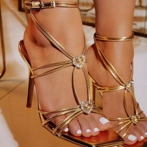 <b>Heart</b> Shaped Rhinestone Buckle Sandals <b>Sweet</b> Sexy Women Shoes Dress New 2025 Fashion Zapatos Para Mujere High Heels - Product Image 1