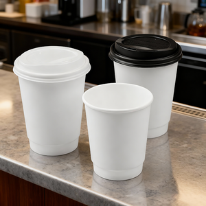 แก้วกระดาษคราฟท์สีขาวแบบใช้แล้วทิ้ง รีไซเคิลได้ ผนังสองชั้น ผลิตตามสั่ง สำหรับกาแฟ ชา น้ำผลไม้ นม รุ่นใหม่ - Product Image 1