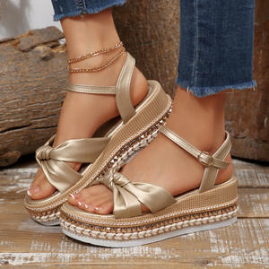 Sandales <span class=keywords><strong>Espadrilles</strong></span> à Nœud Multicolores en Gros d'Usine - Plateforme à Bride Cheville Bout Ouvert Chaussures Casual de Vacances pour Femmes - Product Image 3