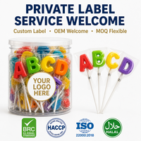Sucettes dures en forme de lettres de l'alphabet ABC, saveur fruitée, Halal, BRC, ISO, bonbons, OEM, étiquette privée, logo personnalisé, emballage en pot, bonbons éducatifs pour enfants