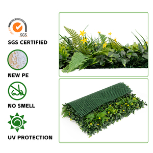 Pq73 Décoration de jardin, <span class=keywords><strong>herbe</strong></span> synthétique artificielle et fond de scène à fleurs jaunes, panneau mural en plastique, verdure artificielle - Product Image 5