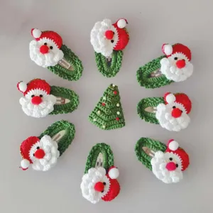 Klip rambut dekorasi anak hadiah Natal Crochet klip rambut untuk suasana meriah crochet klip Rambut set