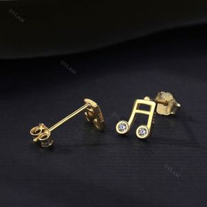 Dylam Trendy Sterling S925 <b>Silver</b> With 18k Gold Plated Musical Note <b>Stud</b> Earrings for Girl - Product Image 3