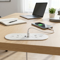Multiprise encastrable ovale pour bureau, 2 prises CA, PD 20W, prise de bureau intégrée au mobilier