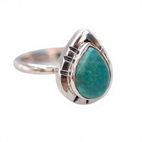 Bague unisexe en argent 925 turquoise avec serti clos en forme de goutte d'eau, style bohème, pour usage quotidien, tendance, mariage