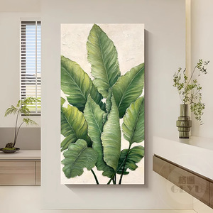 Hand Painted Oil Painting Green Plant <b>Art</b> Modern Minimalist Style 3D Visual Effect Frameless Wall Decor for Hallway Entryway - Product Image 2