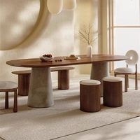 Table à manger ovale en bois massif de style nordique Wabi-Sabi avec design personnalisable pour salon et bureau