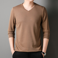 T-shirt décontracté pour homme à manches longues en maille gaufrée, col en V, coupe ajustée, maille texturée, respirant, doux et extensible, pour l'automne