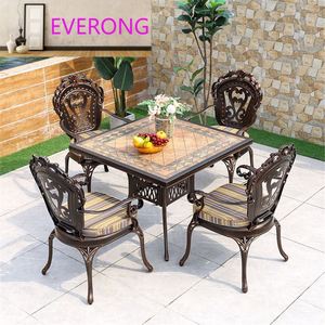 Ensemble de jardin moderne en aluminium moulé pour l'extérieur, 6 places, table et chaises de salle à manger durables résistantes aux UV pour la cour, l'hôtel - Product Image 2