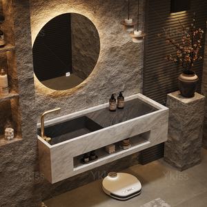 Mobile <span class=keywords><strong>da</strong></span> Bagno di Lusso Moderno in Lastra di Roccia con <span class=keywords><strong>Lavabo</strong></span> Senza Saldature e <span class=keywords><strong>Design</strong></span> Integrato Personalizzabile a Lavandino Singolo o Doppio - Product Image 3