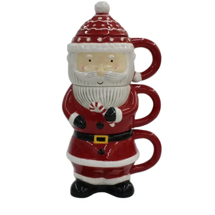 हाथ से चित्रकारी क्रिसमस मग सांता क्लॉस तीन ओवरलैपिंग कप सिरेमिक Stackable कॉफी मग