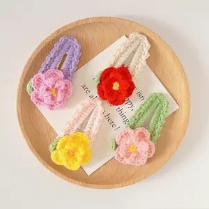 Pinzas para el pelo de flores de ganchillo hechas a mano coreanas, accesorios para el cabello de niña bonita, horquilla para niños, pinzas para el pelo de punto para bebé, horquillas para niñas