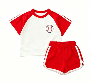 Ensemble de vêtements d'été pour garçons, t-shirt raglan avec imprimé, <span class=keywords><strong>short</strong></span> élastique, ensemble deux pièces, vêtements en coton personnalisés pour enfants - Product Image 2