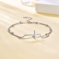 Gelang Kaki Stainless Steel untuk Wanita, Liontin Hati Salib Perak, Perhiasan Pantai Musim Panas, Tahan Air, Anti Karat, Grosir