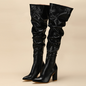 De Dama Large Size 2025 Wrinkle Thigh High Chunky Heel Boots Women Shoes for Winter - Product Image 6