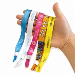 Eco Friendly Hot Sell High Quality Event Party Custom Hand Band Colorful Print With Slide Stopper Satin <b>Ribbon</b> Fabric Wristband - Product Image 1