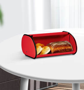 Large Bread Box Popular Large Capacity Red Stainless Steel Food Bread Storage Box Big Metal Bread Bin With PS Lid