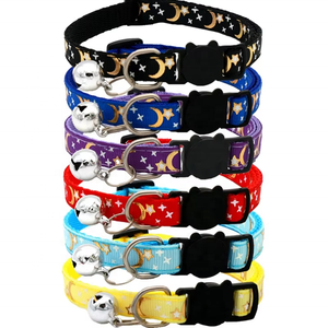 <span class=keywords><strong>Collar</strong></span> de Seguridad Desprendible para Gatos, Color Dorado Brillante, con Estampado de Luna y Estrellas, Material de Nailon Sólido y Etiqueta con Campana - Product Image 6
