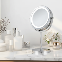 Miroir de maquillage rond éclairé par LED, rechargeable par USB, miroir de vanité de bureau intelligent, logo personnalisé, miroir rotatif à 360 degrés